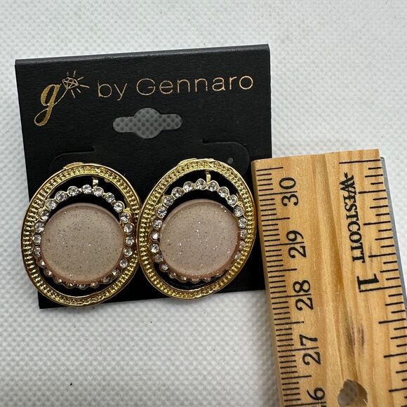 G By Gennaro Gold Tone Pink Sparkle Stone Oval Mixed Media Stud Fashion Earrings - Picture 5 of 5